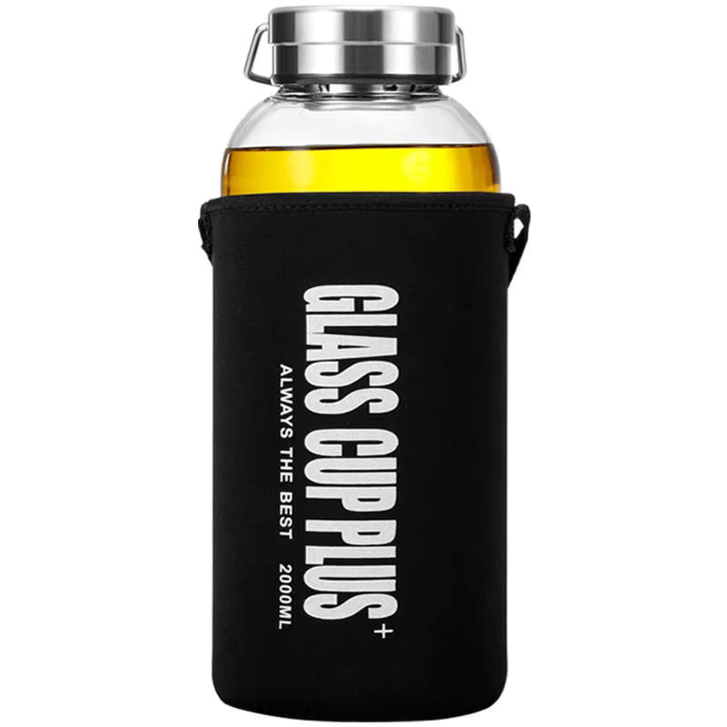 AIWILL Tragbare Borosilikat-Glasflasche mit Tee-Ei für Outdoor und Reise, Schwarz, Transparent, 600 ml / 1000 ml / 1500 ml / 2000 ml - Bild 4