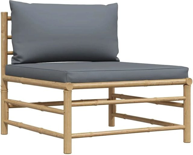 vidaXL Garten-Mittelsofa aus Bambus mit grauen Stoffkissen - Bild 1
