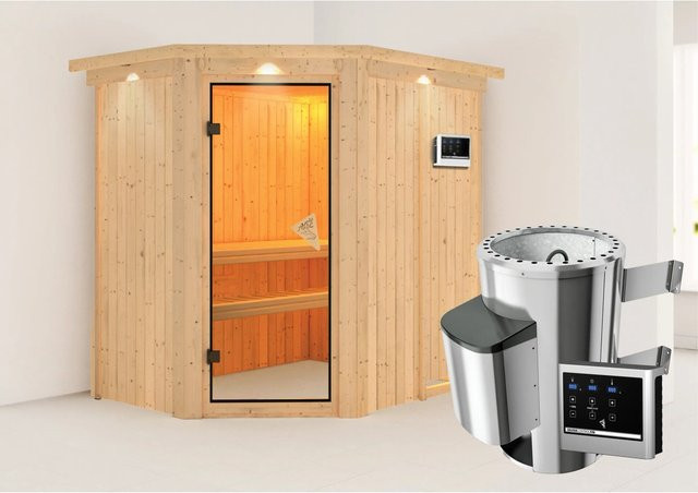 Karibu Sauna Silva mit Ofen, externe Steuerung, LED-Dachkranz, Farbe: Braun - Bild 1