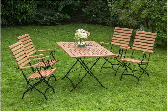 Merxx 5-teiliges Schlossgarten Set aus geöltem Eukalyptusholz in Braun mit klappbaren Stühlen - Bild 1