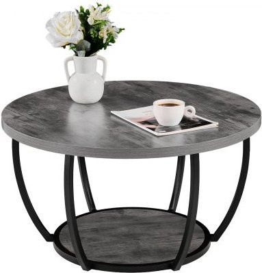 VEVOR Couchtisch rund in Grau mit zwei Ebenen, minimalistischer Beistelltisch aus Holz und Metall mit offenem Stauraum - Bild 1