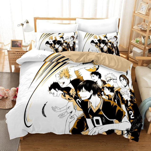 Haikyuu Bettwäsche Set mit 3D-Druck für Kinder, bestehend aus Bettbezug und Kopfkissenbezügen, Mehrfarbig, B/H: 135 x 200 cm - Bild 1