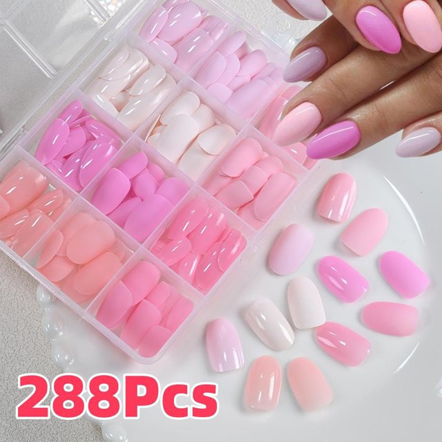 HotPress Künstliche Nägel, Rosa Nude Beige, Glänzend, Damen - Bild 1