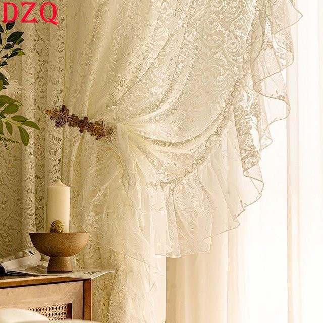 DZQ Transparentes Tüll-Vorhang Set in Weiß mit Spitze und Gaze für Wohnzimmer und Küche, Breite: 150 cm, Höhe: 250 cm - Bild 1
