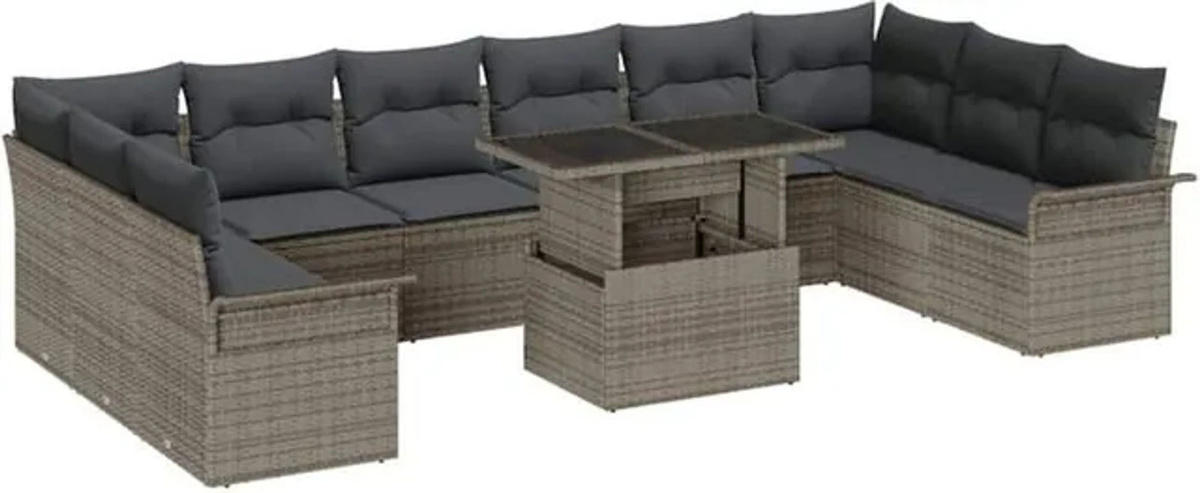 Vidaxl Garten-Sofa-Set aus Poly-Rattan in Grau, 11-teiliges modernes Loungemöbel-Set, B/T/H: 100 x 55 x 73 cm - Bild 1