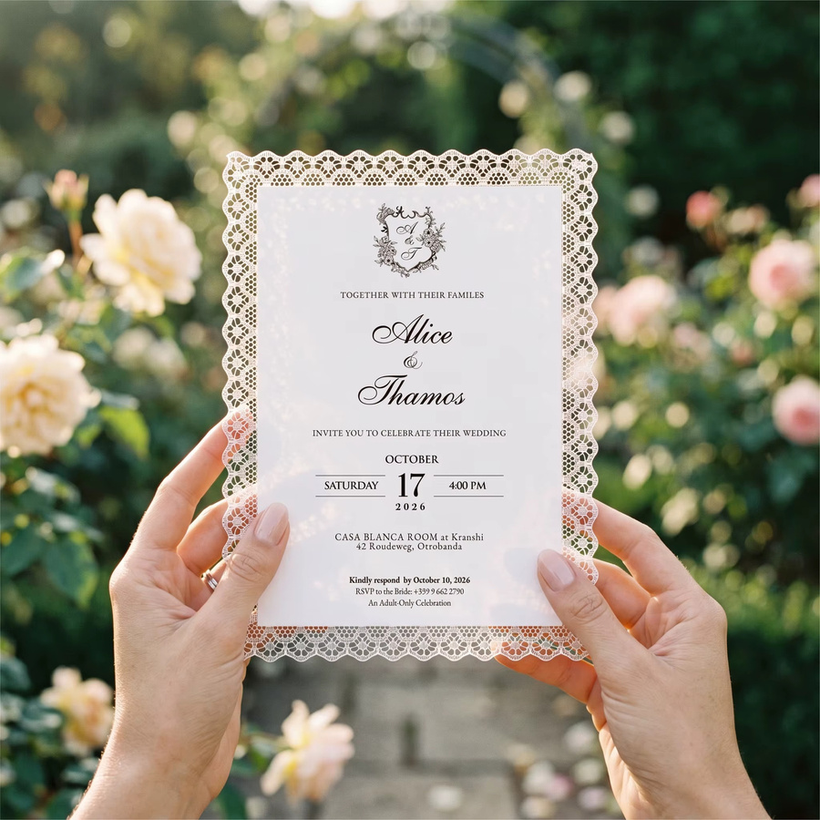 25 Stück personalisierte Hochzeitseinladungen und Save-the-Date-Karten aus Spitze in Rot und Weiß für Erwachsene - Bild 2
