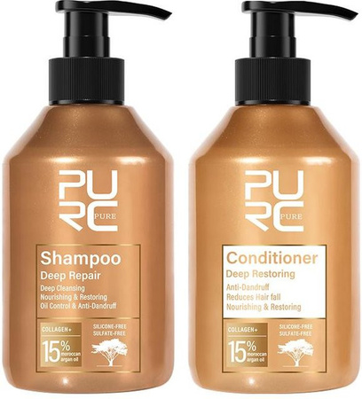 PURC Shampoo Spülung Set Arganöl, Keratin, Kollagen, für strapaziertes Haar