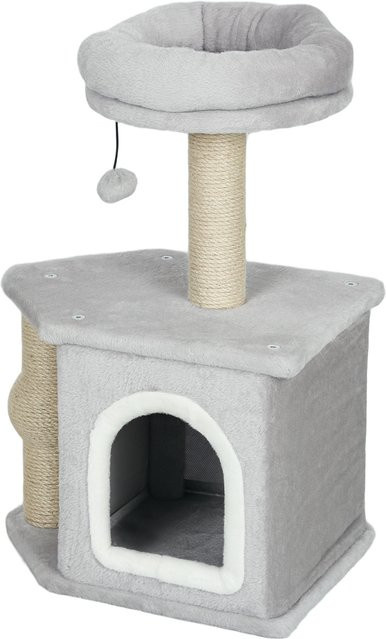 Aosom Katzenbaum Hellgrau mit Kratzsäulen aus Jute, Katzenbett-Haus, Plattform und Spielball, Höhe: 66 cm - Bild 1