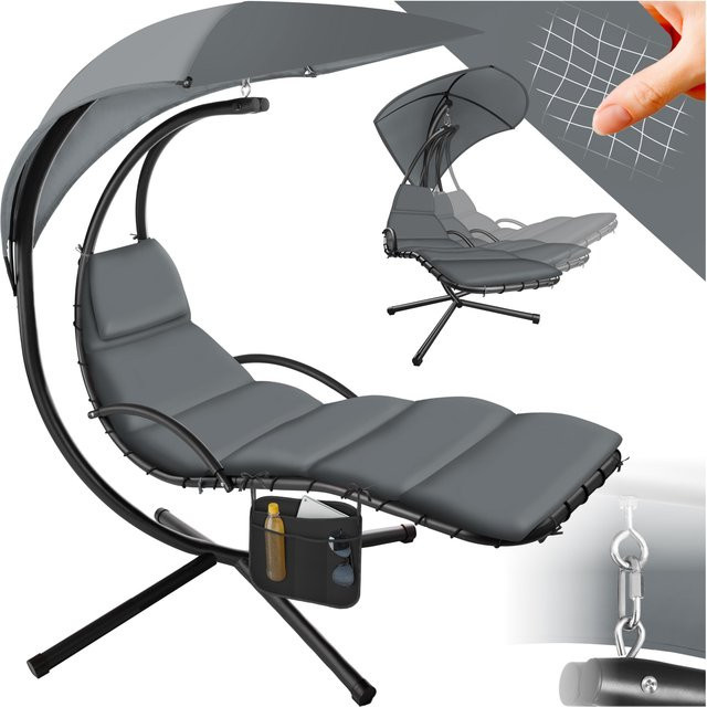 tectake Hängeliege mit Sonnendach und UV-Schutz, ergonomische Liege mit Polstern und Seitentaschen, Grau, B/T/H: 195 x 132 x 197 cm - Bild 1