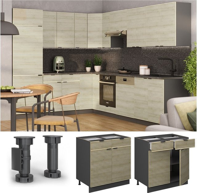 Vicco Schubunterschrank Fame-Line in Anthrazit und Eiche gefräst mit 80 cm Breite ohne Arbeitsplatte - Bild 1