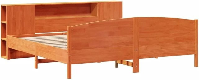 vidaXL Massivholzbett aus Kiefernholz mit Regal in Wachsbraun, B/T/H: 200 x 205,5 x 24 cm - Bild 1