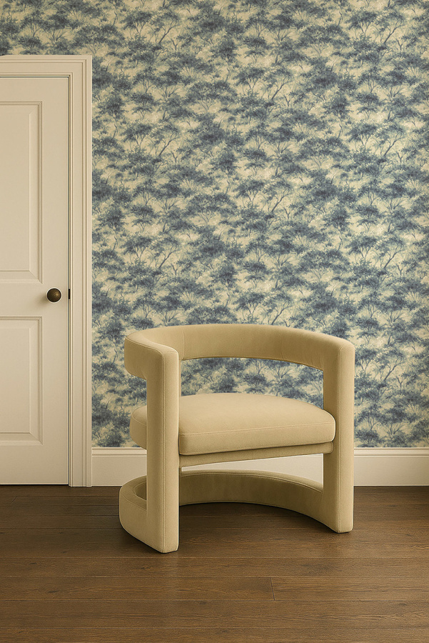 Clarke & Clarke Tapete Boschetto in Blau mit floralem Naturmotiv und Landschaftsmuster aus Vlies - Bild 1