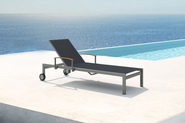 OUTFLEXX Rollliege in Schwarz aus Edelstahl und Textilene mit Gasfeder, B/T/H: 195,5 x 74 x 35 cm - Bild 1
