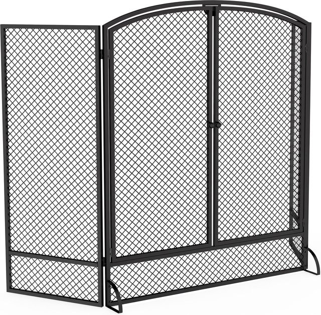 HOMCOM Faltbarer Kamin-Funkenschutz aus Metall mit 3 Paneelen und 2 Türen, Schwarz, B: 122 cm, H: 75 cm, T: 10 cm - Bild 1