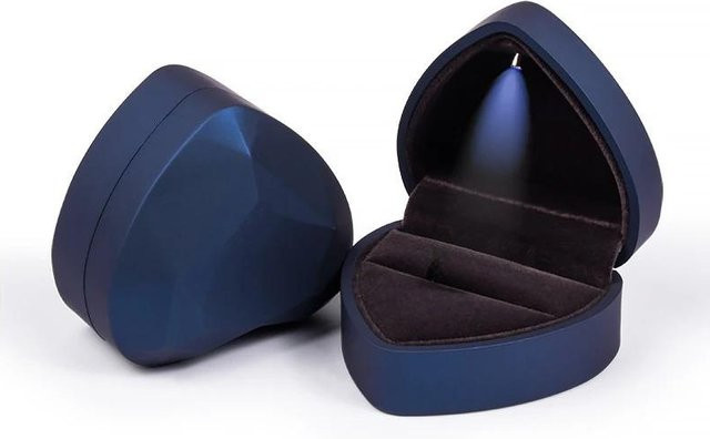 Blaues Samt-Schmuckdisplay Ringbox mit Herz-LED-Licht für Hochzeit, Verlobung und Jubiläum - Bild 1