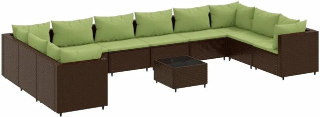 vidaXL 11-teiliges Garten-Lounge-Set aus braunem Poly-Rattan mit Kissen und Couchtisch aus pulverbeschichtetem Stahl - Bild 1