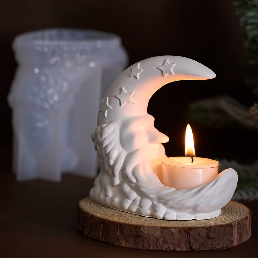 Silikonform für DIY Mond Kerzenhalter und Santa Claus Design zur Herstellung von Teelichthaltern aus Gips oder Beton - Bild 2