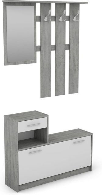 byLIVING Garderoben-Set TAMINA in zwei Teilen, Modern, Beton-Optik/weiß/grau, Breite: 97 cm - Bild 1