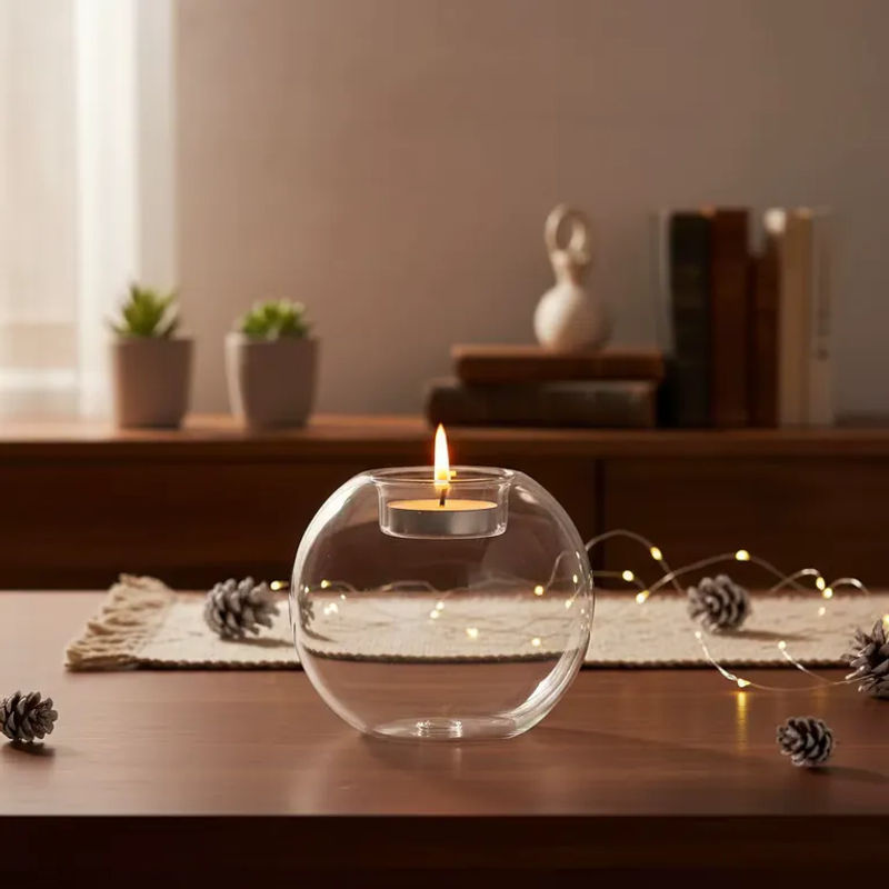 YOCITY Teelichthalter aus Glas, runder Kerzenständer in Transparent, minimalistisches Design für Hochzeit, Weihnachten und Heimdekoration - Bild 2