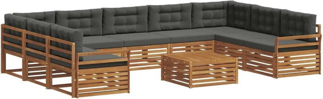 vidaXL Sofagarnitur aus Massivholz Akazie in Natur und Anthrazit, 10-teiliges Set mit Polstern und Armlehnen - Bild 1