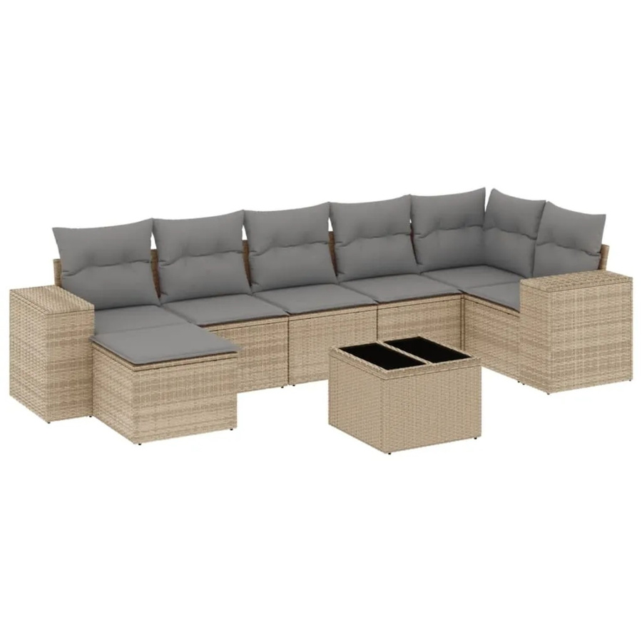vidaXL 8-teilige Garten-Sofagarnitur in L-Form aus Poly-Rattan mit Polstern in Beige und Grau - Bild 2