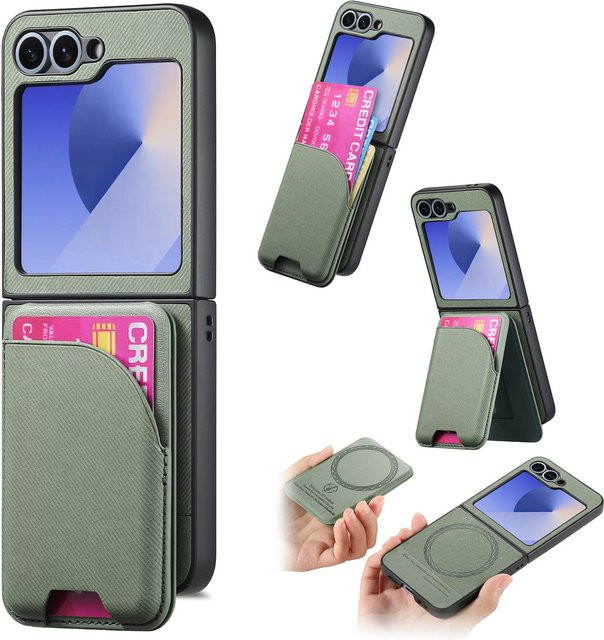 Magnetische 2-in-1 Leder-Handyhülle mit abnehmbarem Kartenhalter für Samsung Galaxy Z Flip (Grau) - Bild 1
