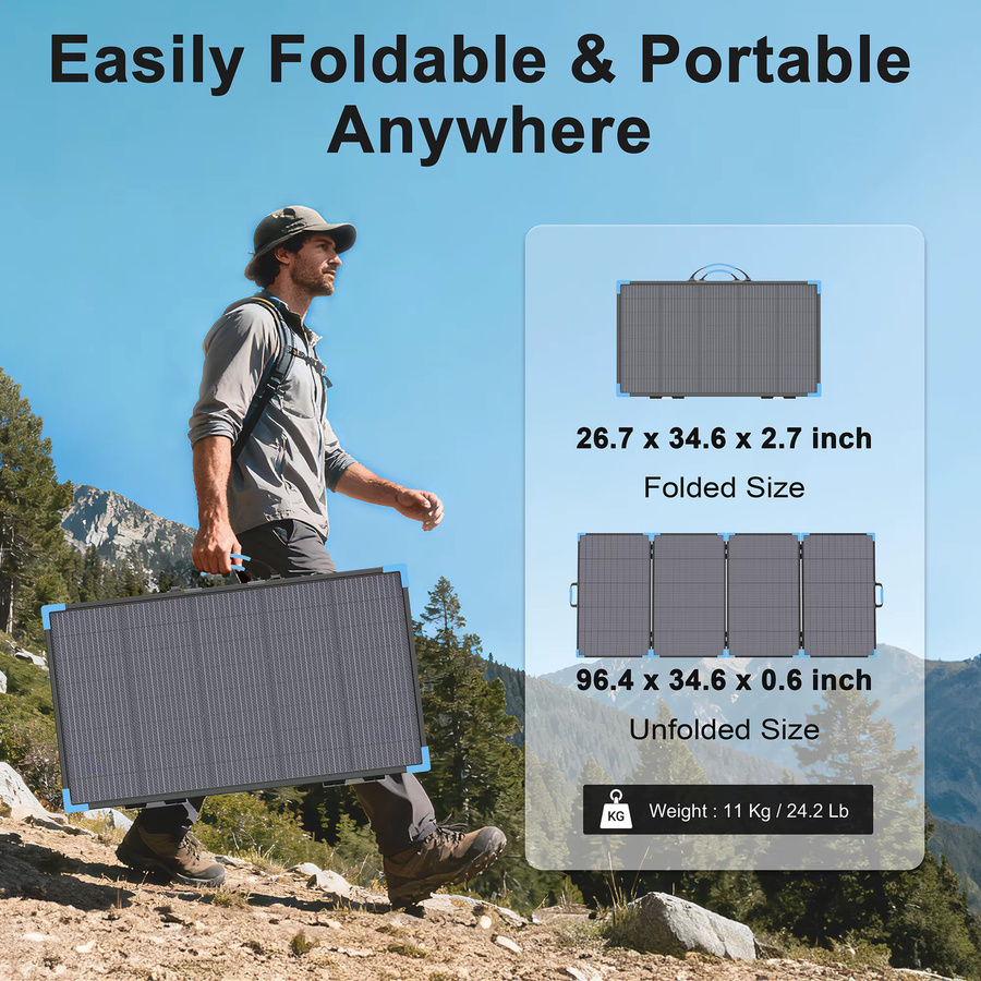 E-POWO 400W Tragbares Solarmodul Bifazial und Monofazial in Schwarz mit USB-A und Typ-C Ausgang, hocheffizientes faltbares Solarladegerät für Powerstation, Wohnmobile und Camping - Bild 6