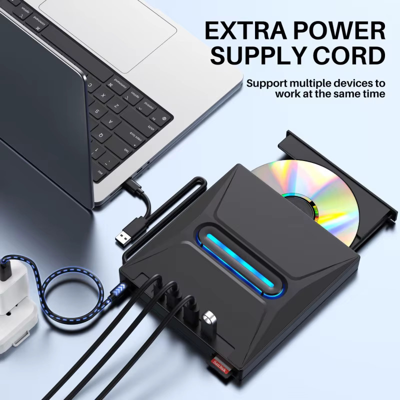 Externes 5-in-1 Blu-ray Laufwerk mit USB 3.0 Type-C Anschluss, BD/DVD/CD Brenner und SD/TF Kartenleser in Schwarz - Bild 4