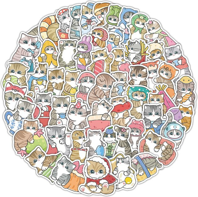 Maofu Shandi Stickerbuch mit 103 Stück – Bunte Katzenohren und Pfoten-Dekor für deine Wasserflasche in Multicolour - Bild 1