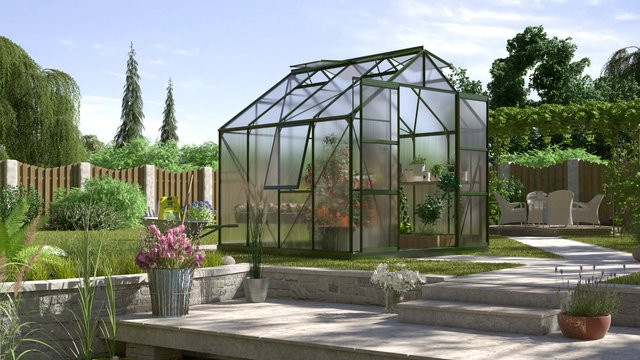 Vitavia Gewächshaus Jupiter 6700 in Smaragdgrün mit Polycarbonat-Verglasung und Doppelschiebetür, 6,7 m² - Bild 1