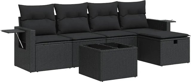 vidaXL 6-teilige Garten-Sofagarnitur aus schwarzem Poly-Rattan mit Kissen und pulverbeschichtetem Stahlgestell - Bild 1