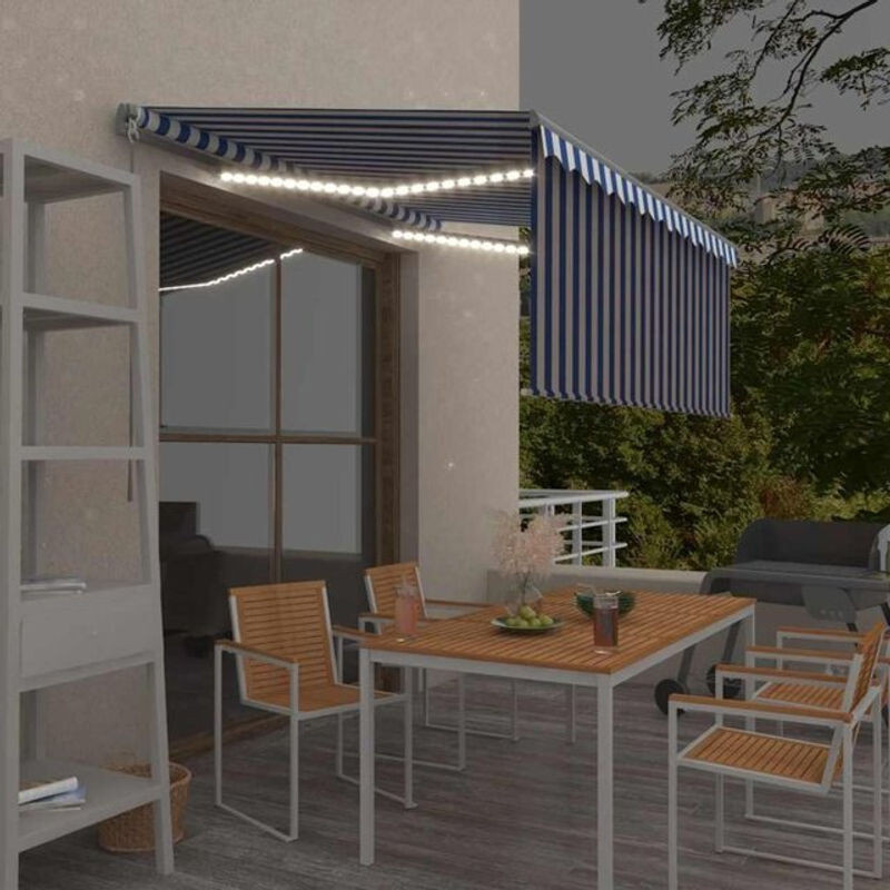 Manuelle Markise mit LED-Rollo von vidaxl in Blau und Weiß, B: 300 cm, H: 250 cm - Bild 1