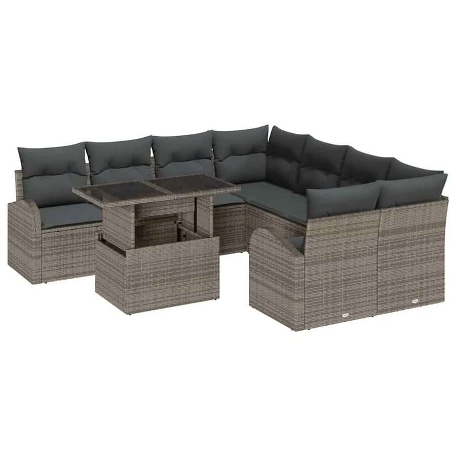 vidaXL Garten-Sofa-Set 9-tlg. aus Poly Rattan und Stahl in Grau mit Kissen - Bild 2