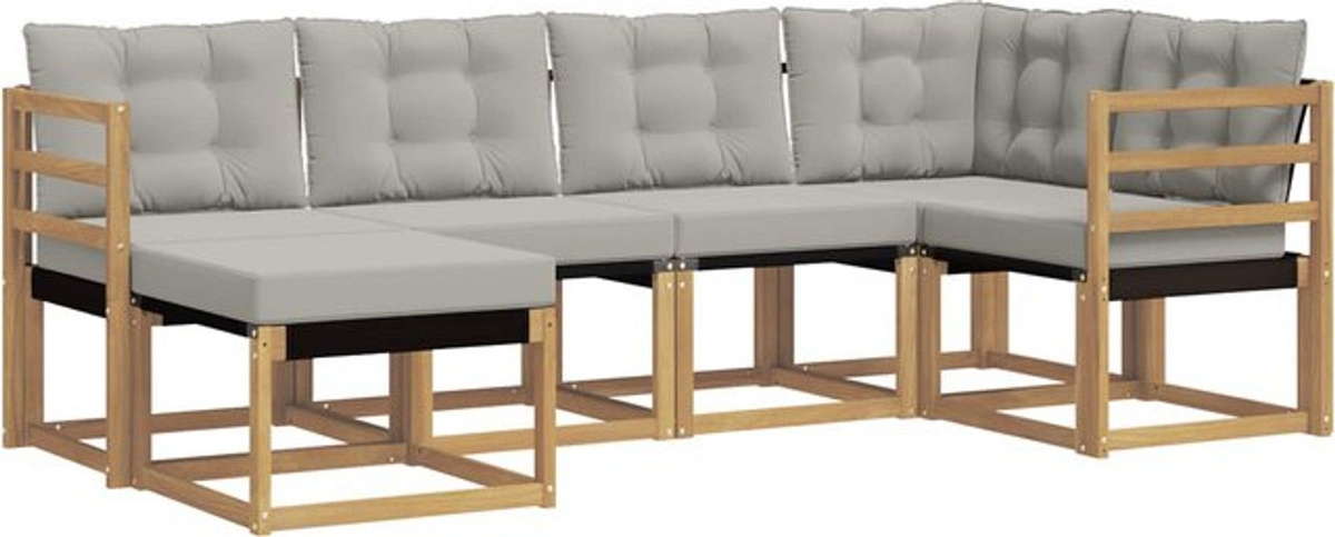 Modernes 6-teiliges Outdoor-Sofagarnitur Loungemöbel Set aus Akazie und Stoff von vidaXL in Weiß und Grau - Bild 1