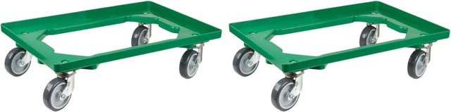 PROREGAL SparSet 2x Transportroller für Euroboxen 60 x 40 cm in Grün mit Gummirädern und offenem Deck, Traglast 300 kg - Bild 1