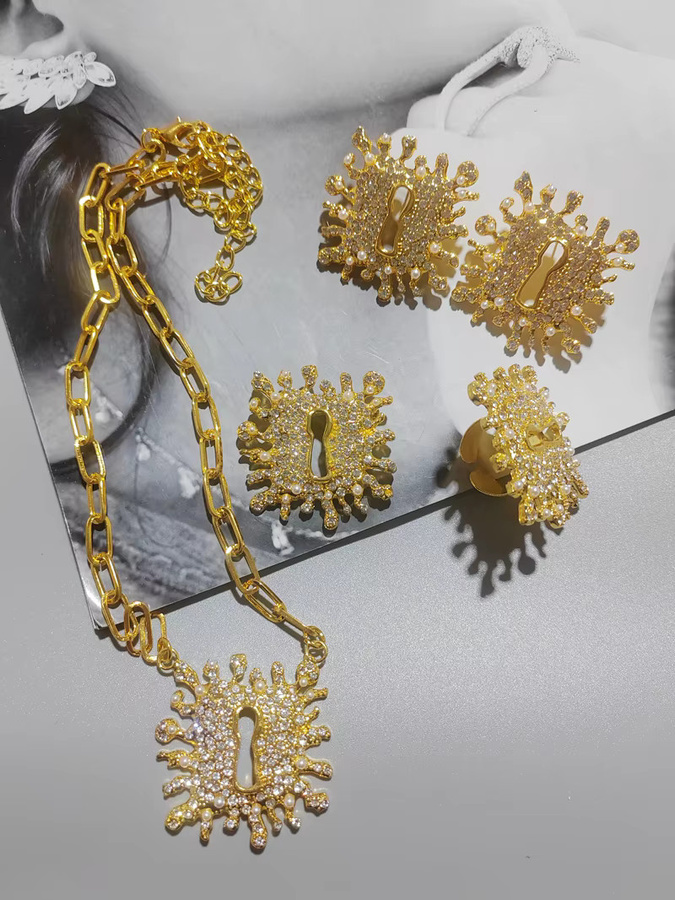 mimiyagu Schmuck-Set, Perlen-Halskette, Ohrring-Set, Gold, Damen - Bild 1