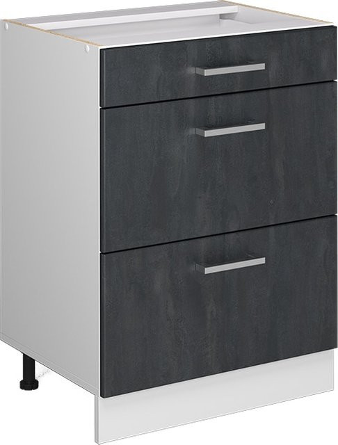 Vicco Küchenunterschrank R-Line Schubladenunterschrank ohne Arbeitsplatte in Schwarz Beton und Weiß, Breite: 60 cm - Bild 1