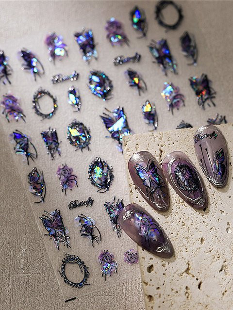 NAILFYOU Nail Art Aufkleber, schwarz, glänzend, Schmetterling - Bild 1