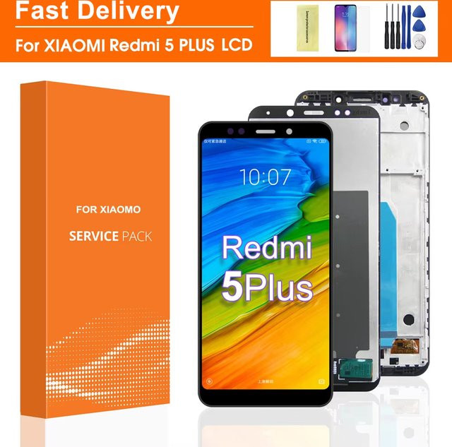Xiaomi Redmi 5 Plus LCD Display mit Touch Screen und Rahmen in Schwarz für die Reparatur (Modell MEG7 MEI7) - Bild 1