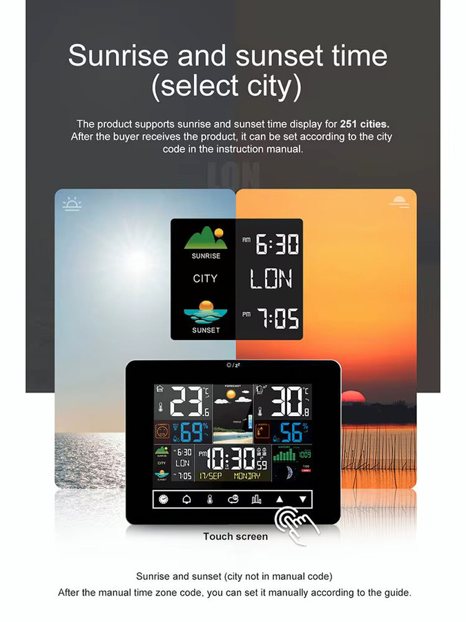 Meterk Multifunktions-Wetterstation mit Touchscreen und kabellosem Außensensor in Schwarz - Bild 6