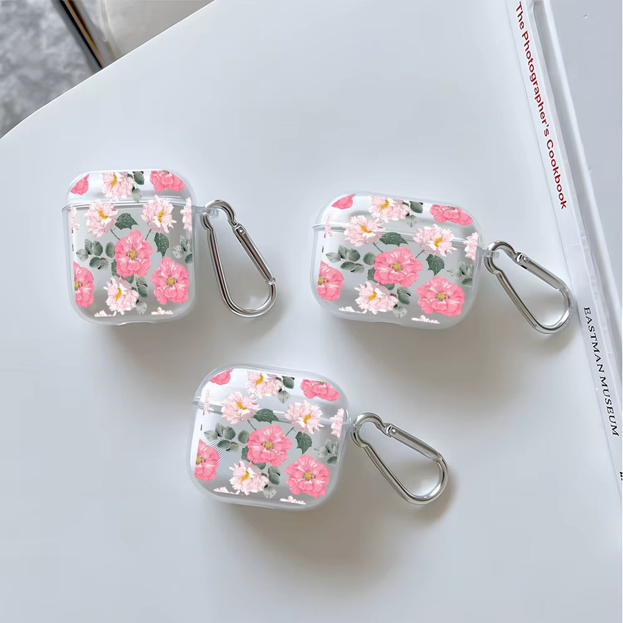 Transparente TPU-Schutzhülle mit rosa Pfingstrosen-Blumenmuster für Apple AirPods Pro 2, Pro 3 und AirPods 1/2/3/4 - Bild 2