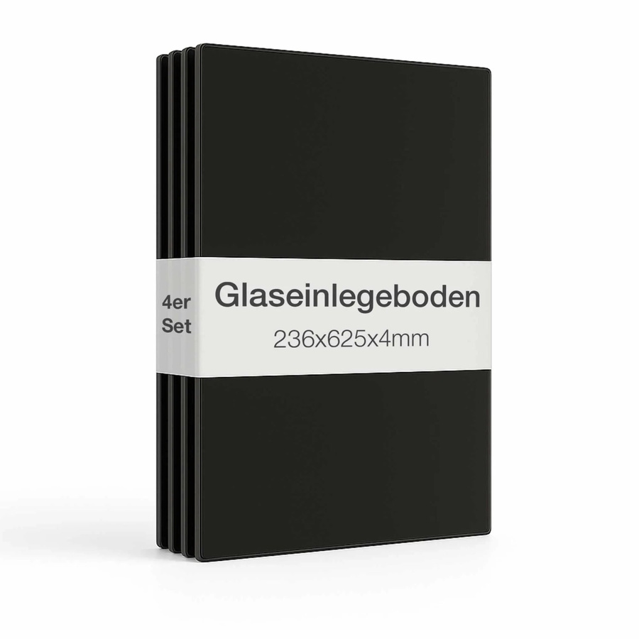 K-Möbel Glasboden-Erweiterungsset für 2-türige Standvitrine, 4er Set aus ESG-Glas in Schwarz, Breite: 62,7 cm, Tiefe: 23,7 cm - Bild 2