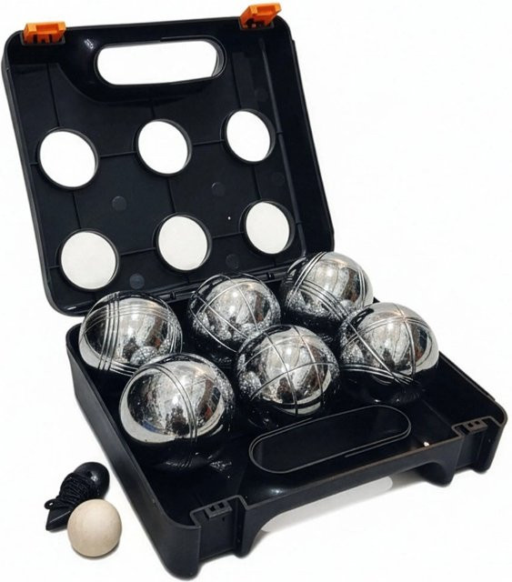 Relaxdays Boule Kugeln Set Kunststoff Eisen Schwarz Silber mit Koffer und Abstandsmesser - Bild 1
