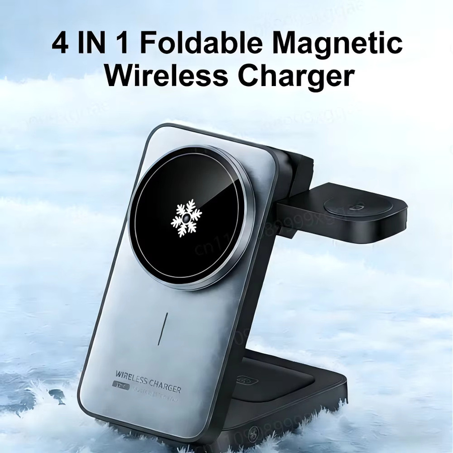4-in-1 Faltbares Magnetisches Kabelloses Ladegerät mit Qi Schnellladung für MagSafe iPhone, Apple Watch und AirPods Pro in Weiß - Bild 3