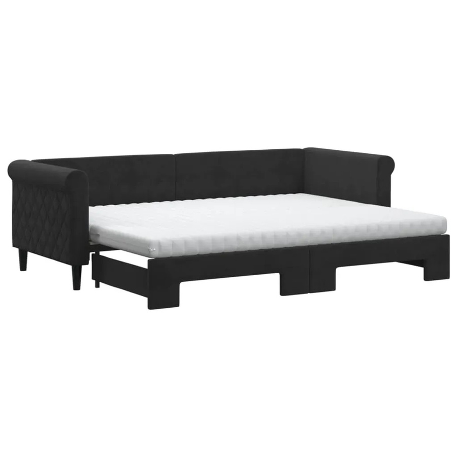 vidaXL Tagesbett ausziehbar mit Matratze in Schwarz aus Samt, B/T/H: 80 x 200 cm - Bild 2