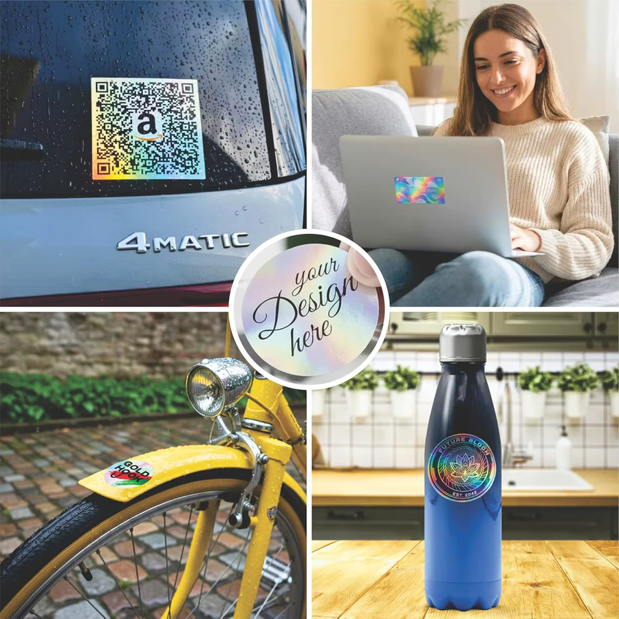 Personalisierte holografische Aufkleber mit individuellem Text und Logo in Multicolour, wasserfest und langlebig - Bild 2