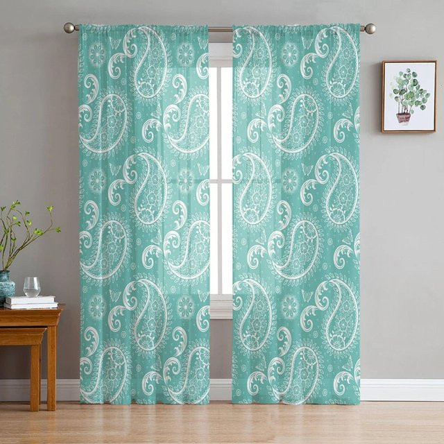 A Family Of Home Textiles Chiffon-Tüllvorhang mit Paisley-Muster in Türkis, transparent, B: 135 cm, H: 160 cm - Bild 1