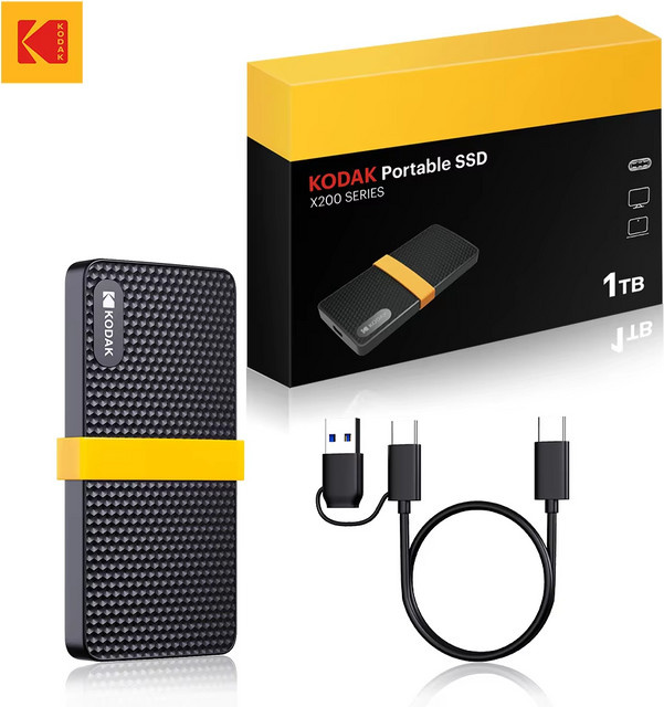 Kodak X200 Tragbare SSD Externe Festplatte 1TB Schwarz mit USB-C Anschluss - Bild 1