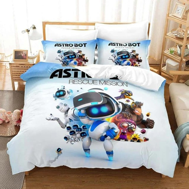 Astro Bot Bettwäsche Set mit 3D-Druck, dreiteiliges Cartoon Anime Schlafzimmer Set aus Mikrofaser, Mehrfarbig, B/H: 200 x 200 cm - Bild 1