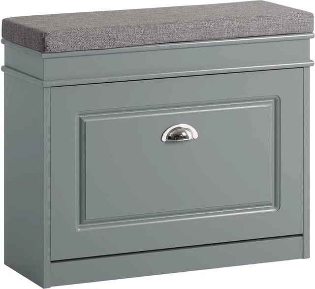 SoBuy Schuhbank mit Sitzkissen und Schuhkipper aus MDF in Grau, Hochglanz, FSR82-K-HG - Bild 1